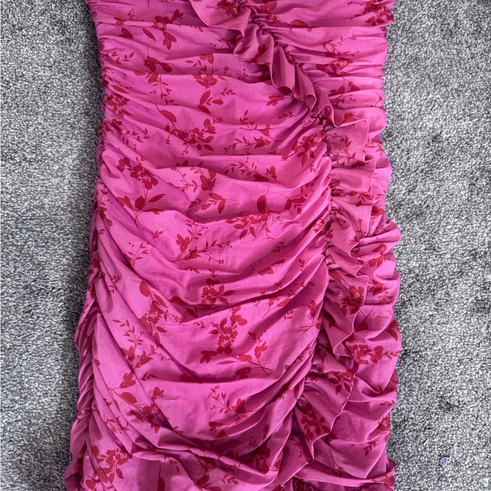 wild fable Strapless Pink Dress with Red Floral Print